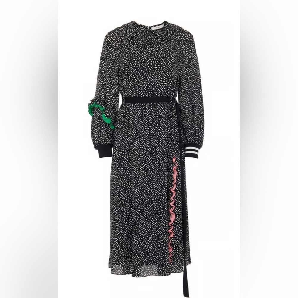 TIBI Martine Ruffle Shirred Neck Black Dress